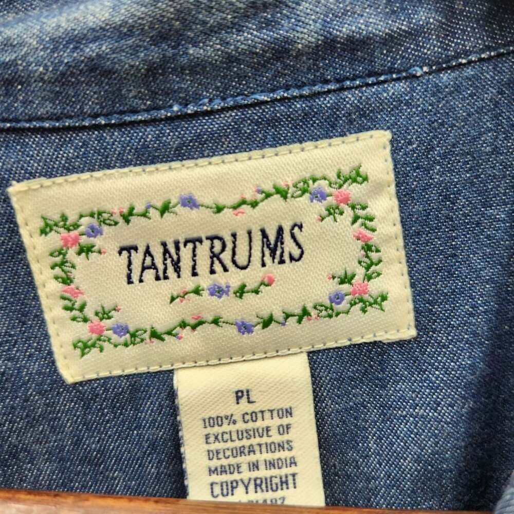 VTG Tantrums Womens Denim Jacket With Floral Embroidery PL Size 100% Cotton Casu - Picture 4 of 5